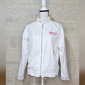 Diesel White Nylon Zip Jacket Full Lining Lightweight Moto Style M Embroidered